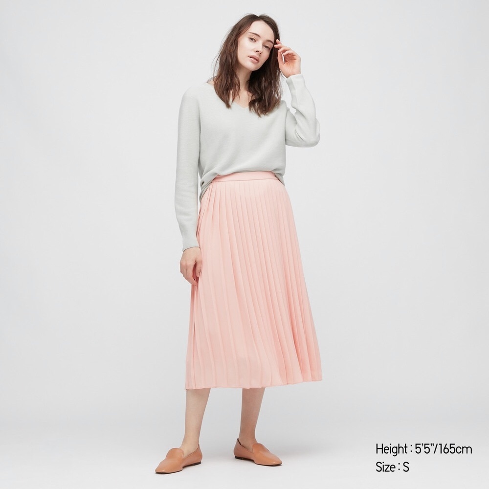 Uniqlo 🩰 Chiffon Blush Pink Pleated Midi Skirt - Picture 2 of 5